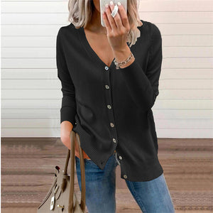 Button Sweater Crewneck Cardigan Long Sleeve