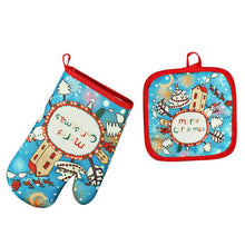 Load image into Gallery viewer, 2 Pcs/Set Christmas Baking Anti-Hot Gloves Oven Dining BBQ Kitchen Mat