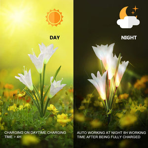 LED Solar Lily Flower Lights 2 Pack 8-Head 7 Color Changing Outdoor Garden Stake Lamps