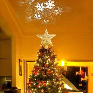 Christmas Tree Topper Lighted Star Tree Toppers with LED Rotating Snowflake Projector Lights