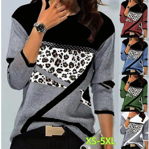 Women's Printed Long Sleeve Casual Round Neck T-shirt Loose Plus Top
