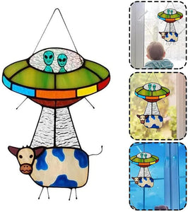 UFO Alien Cow Painted Acrylic Ornaments Window Home Decoration