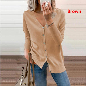 Button Sweater Crewneck Cardigan Long Sleeve