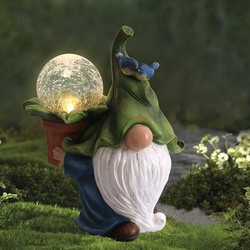 Garden Gnome Figurine Carrying Magic Orb with Solar LED Lights