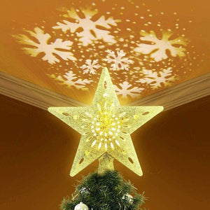 Christmas Tree Topper Lighted Star Tree Toppers with LED Rotating Snowflake Projector Lights