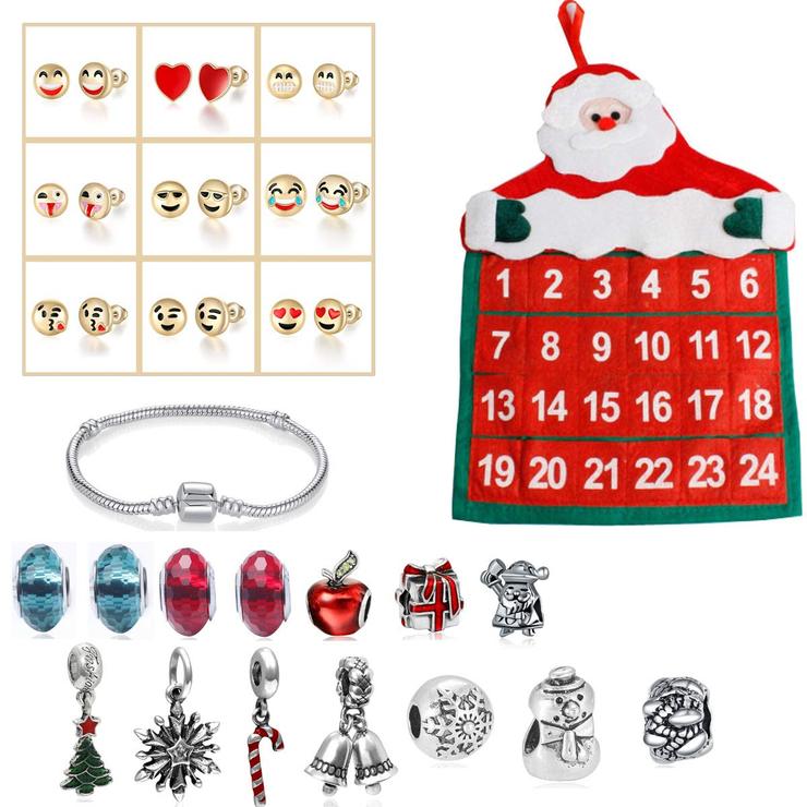 Christmas Advent Countdown Calendar Year DIY Bracelet Earrings Jewelry Set