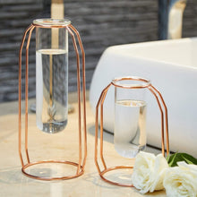 Load image into Gallery viewer, Set of 2 Centrepiece Vases with Metal Stand Cylinder Clear Vases for Flowers Decoration