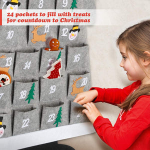 24 Days Pockets Xmas Countdown Calendar Decorations Wall Hanging Decoration