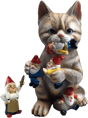 Mischievous Cat Garden Gnome Statue Figurine