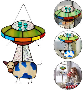 UFO Alien Cow Painted Acrylic Ornaments Window Home Decoration