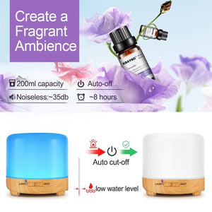 200ml USB Electric Aroma Air Diffuser Ultrasonic Cool Air Humidifier with 7 Color LED Changing Light for Home