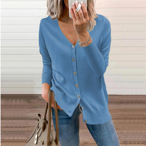 Button Sweater Crewneck Cardigan Long Sleeve