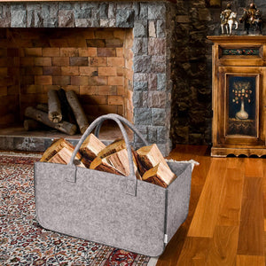 Firewood Basket Storage Felt Bag Wood Log Carrier Shopping Bag Magazine Rack Basket with Handle