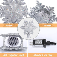 Load image into Gallery viewer, Christmas Tree Topper Lighted with White Snowflake Projector 3D Glitter Lighted Sliver Snow Tree Topper