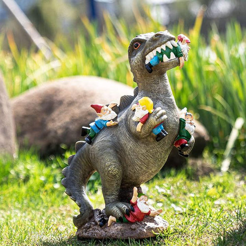 Dinosaur Eating Gnomes Garden Statues Art Decor