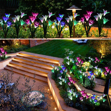 Load image into Gallery viewer, LED Solar Lily Flower Lights 2 Pack 8-Head 7 Color Changing Outdoor Garden Stake Lamps