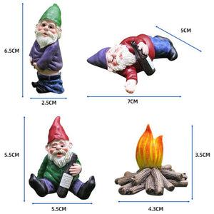 4Pcs Mini Drunk Garden Gnome Dwarfs Funny Resin Statue Decoration