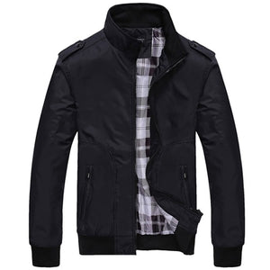 Mens Jackets Solid Color Stand Collar Slim Bomber Jackets