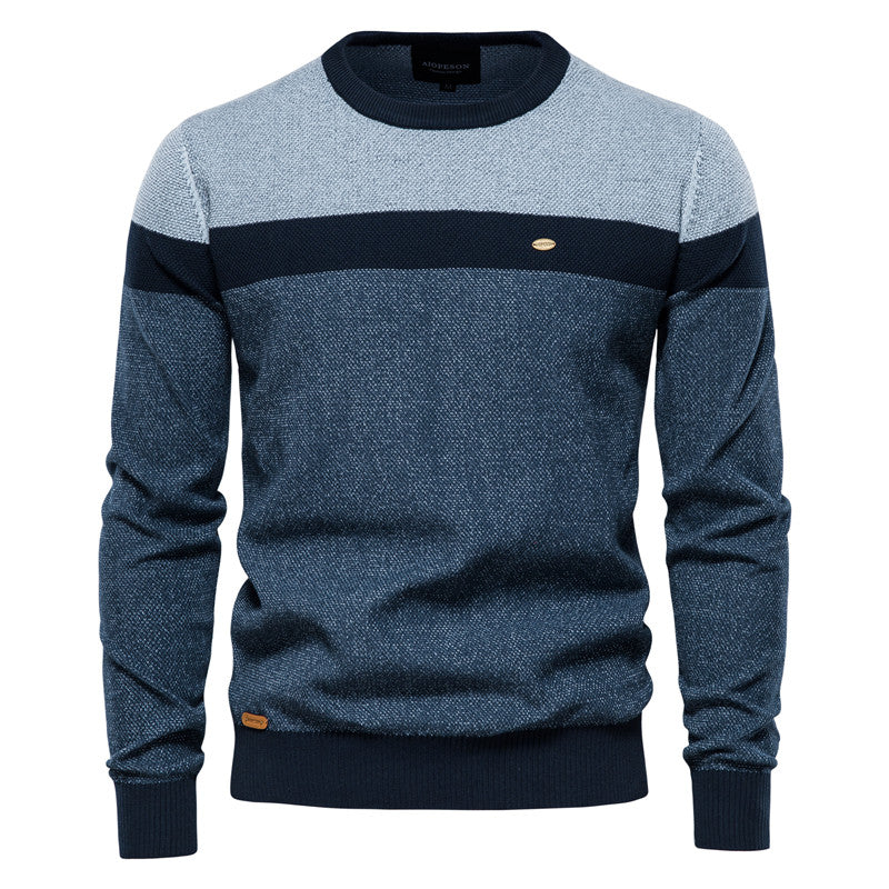 Spliced Cotton Sweater Men Casual O-neck High Quality Pullover Knitted Sweaters