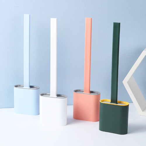 Silicone Toilet Brush Long Handle Soft Rubber Cleaning Base Set