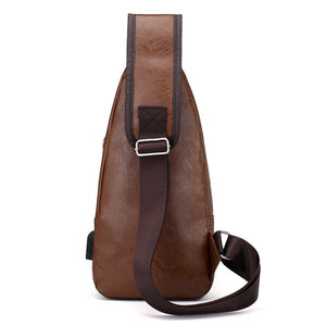Men's Leather Sling Pack Chest Shoulder Crossbody Bag