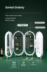 Jewelry Folding Storage Box Earrings Display Stand 4 Layer 240 Hole Mirror Retro Screen Dustproof Large Luxury Rack