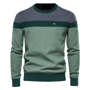 Spliced Cotton Sweater Men Casual O-neck High Quality Pullover Knitted Sweaters