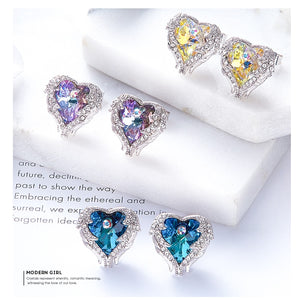 Stud Earrings Embellished with crystals Women Earrings Angel Wing Heart Earrings