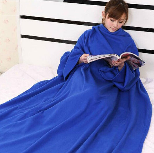 Warm Fleece Blanket with Sleeve Throws on Sofa/Bed/Plane Travel Blanket