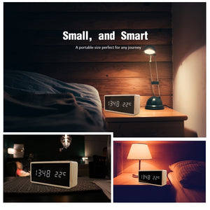 Wooden Alarm Night Light Clock LED Display Mirror Temperature Digital Watch Electronic Watch