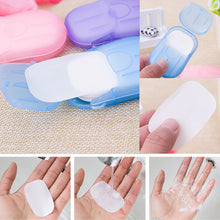 Load image into Gallery viewer, 20pcs/box Portable Outdoor Travel Soap Paper Washing Hand Bath Clean Scented Slice Sheets Disposable Boxes Soap Mini Paper Soap