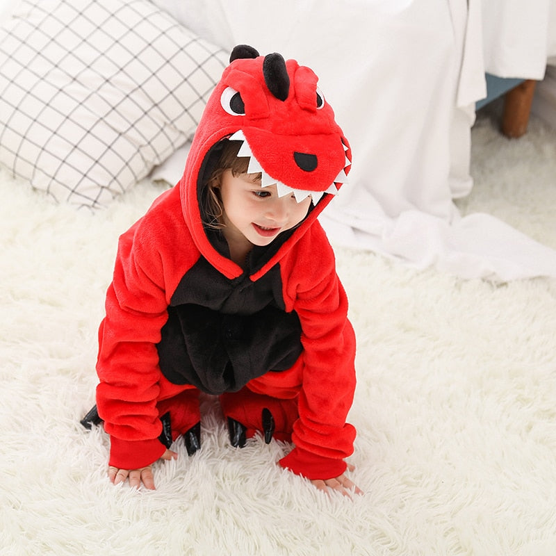 Children's Pajamas Cartoon New Jumpsuit Flannel Dinosaur Animal Play Suit