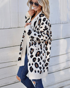 Women'S Long Sleeve Sweaters Long Leopard Cardigan