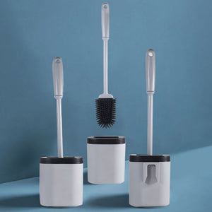 Silicone Toilet Brush Long Handle Soft Rubber Cleaning Base Set