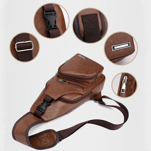 Men's Leather Sling Pack Chest Shoulder Crossbody Bag