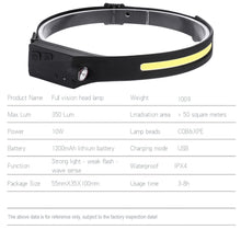 Load image into Gallery viewer, Rechargerable COB LED Headlamp Sensor Headlight with Built-in Battery Flashlight