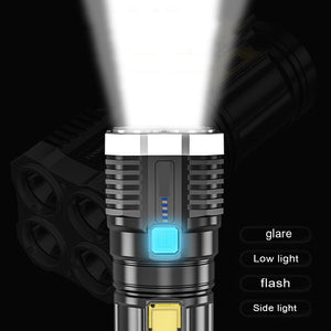 4-core Super Bright Flashlight Rechargeable Outdoor Multi-function COB Light