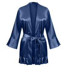 Load image into Gallery viewer, Women&#39;s Ruffle Hem Belted Satin Kimono Robe