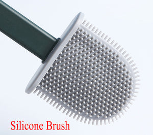 Silicone Toilet Brush Long Handle Soft Rubber Cleaning Base Set