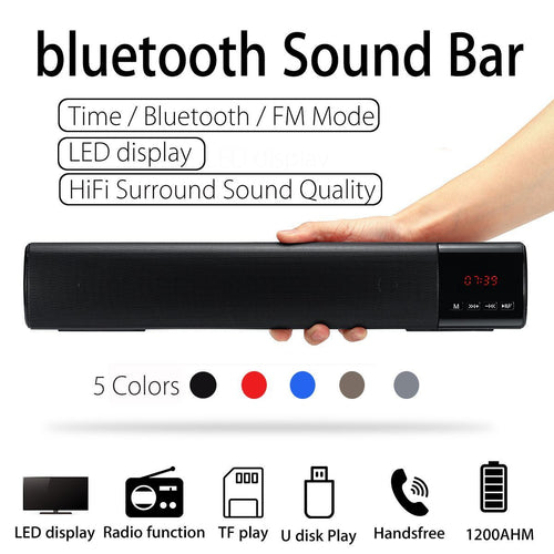 Portable Wireless HiFi Bluetooth Soundbar Speaker with Clock