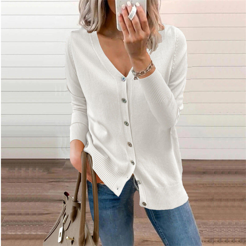 Button Sweater Crewneck Cardigan Long Sleeve