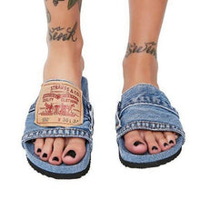 Load image into Gallery viewer, Large Size Denim Flat Slippers Women&#39;s Beach Shoes