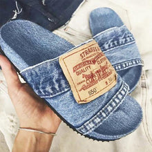 Load image into Gallery viewer, Large Size Denim Flat Slippers Women&#39;s Beach Shoes