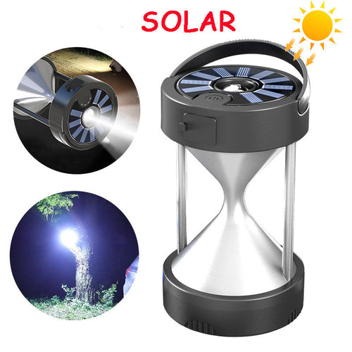 LED Hourglass Solar Camping Lamp Magnetic Waterproof Emergency Flashlight