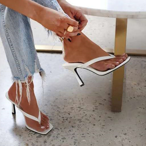 Stylish Women's Heel Flip Flops Black High Heels White Sandals