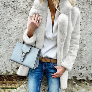 Women Faux Fur Long Sleeve Cardigan Coat Outwear