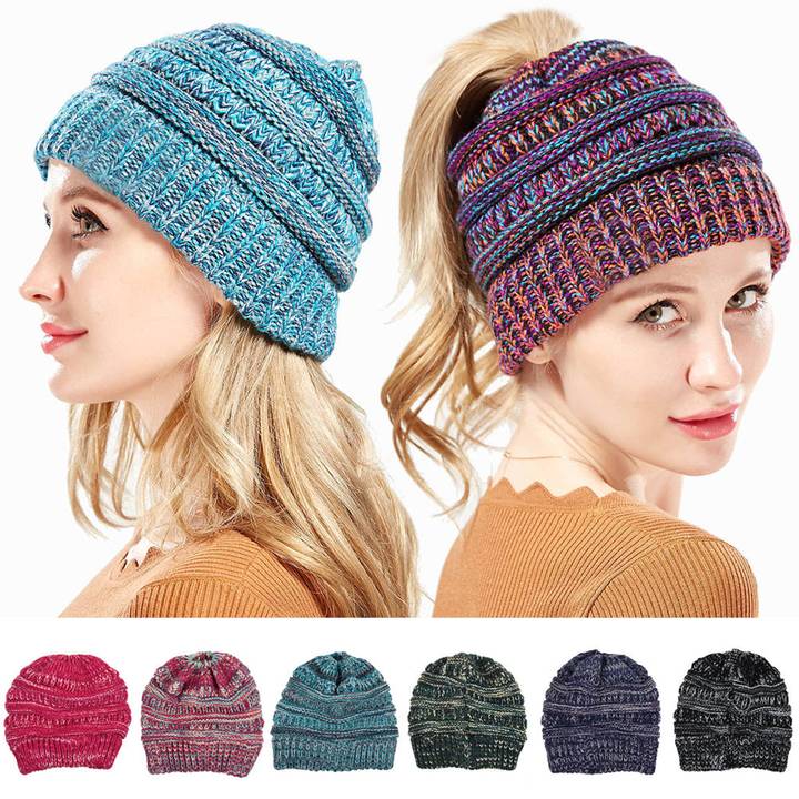 Women Winter Ponytail Hat Warm Soft Knit Cap
