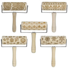 Load image into Gallery viewer, Wooden Rolling Pin Embossing Baking Cookies Biscuit Christmas Dough Roller