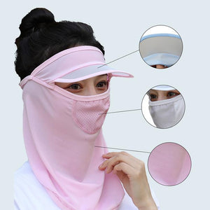 Women Wide Brim Breathable Icy Full Face Covering UV Protection Face Cover